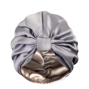Jedwabny turban do spania dwustronny - Champagne/Szary